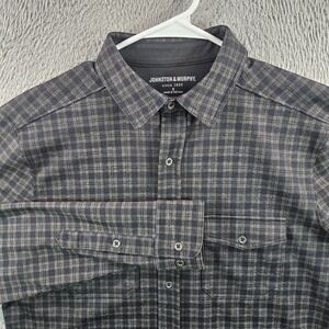 Johnston & Murphy Stretch Shirt Men‎ Small Button Up Casual Gray Plaid